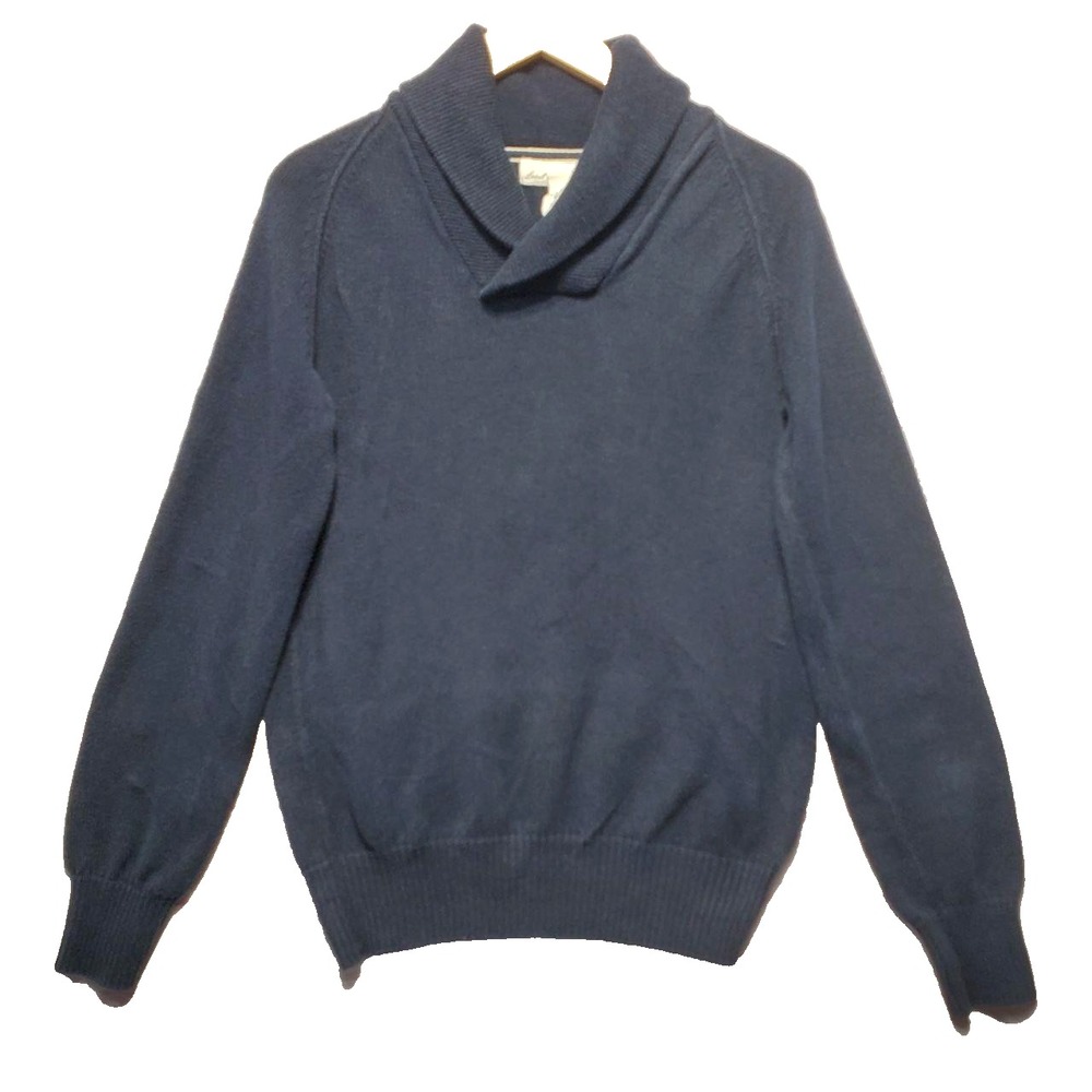 H&M L.O.G.G. Sweater Mens Medium Blue Shawl Collar Cotton Knit Pullover Heritage